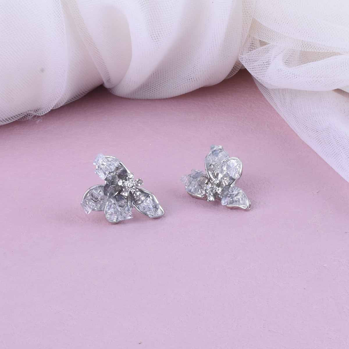 Sweet Blue Butterfly Stud Earrings For Unisex, Electroplated Alloy With Crystal Inlay