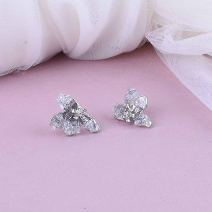 Sweet Blue Butterfly Stud Earrings For Unisex, Electroplated Alloy With Crystal Inlay