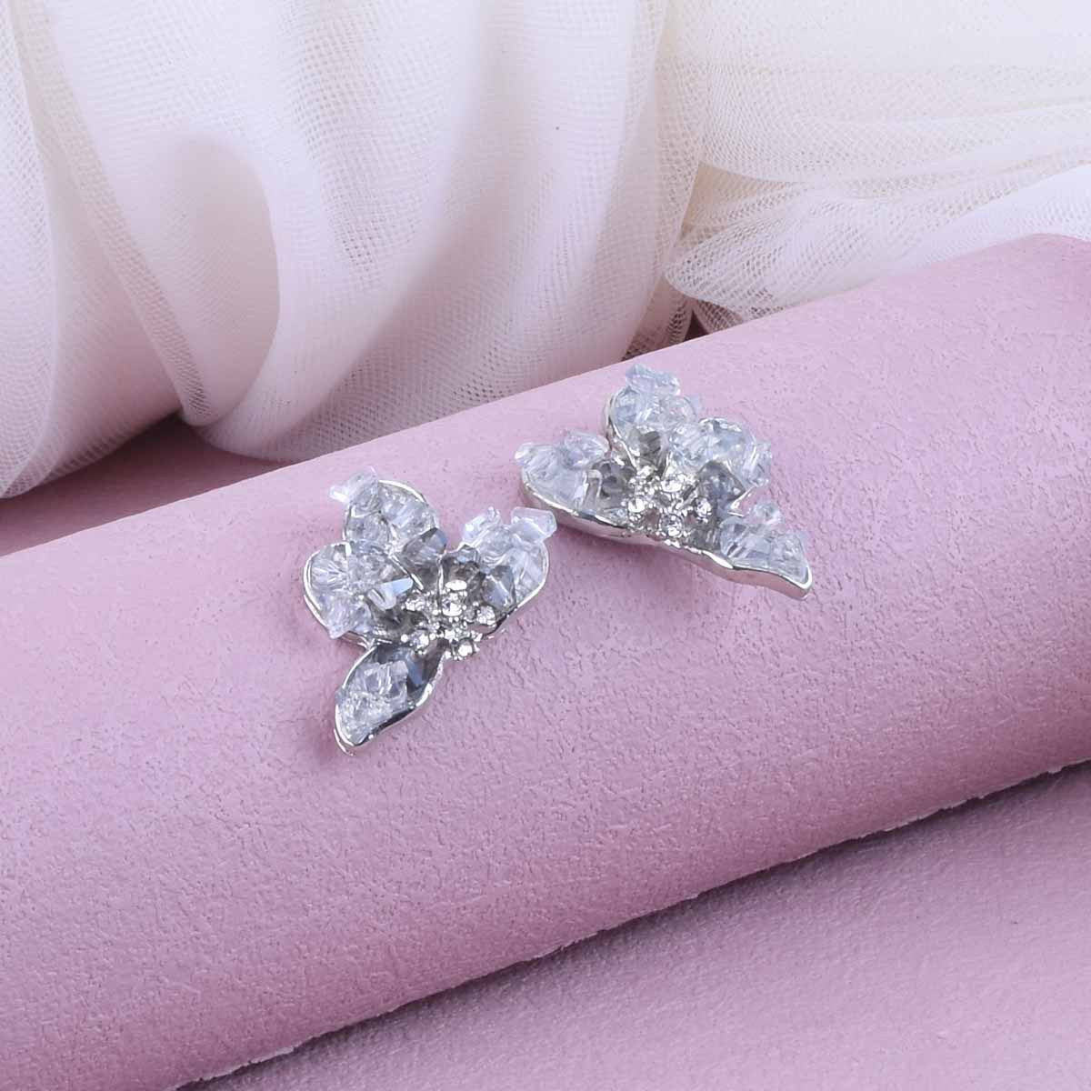 Sweet Blue Butterfly Stud Earrings For Unisex, Electroplated Alloy With Crystal Inlay