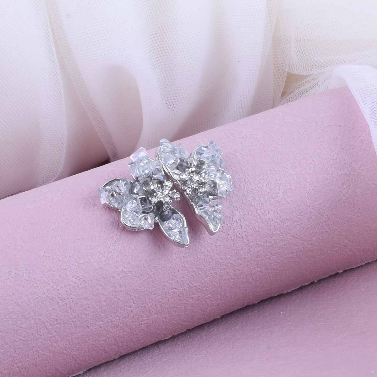 Sweet Blue Butterfly Stud Earrings For Unisex, Electroplated Alloy With Crystal Inlay