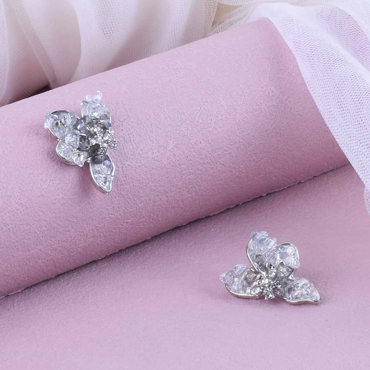 Sweet Blue Butterfly Stud Earrings For Unisex, Electroplated Alloy With Crystal Inlay
