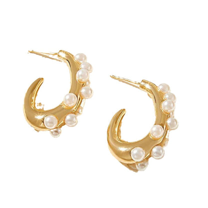 Sweet Geometric Gold Earrings Featuring Electroplated Alloy Ear Pins For Stylish Comfort