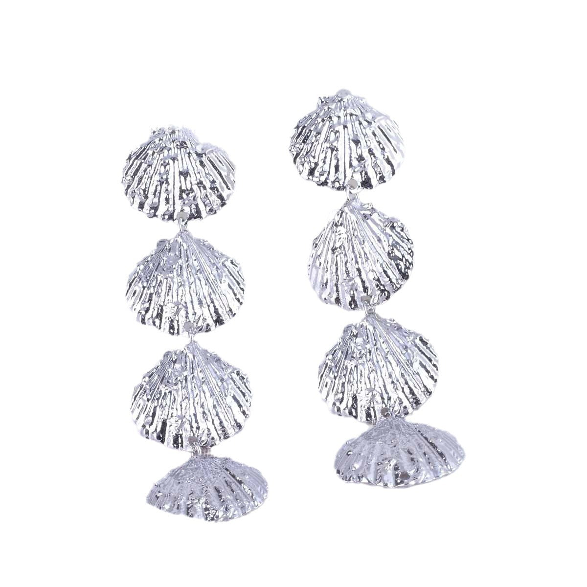 Simple Style Silver Tassel Sector Earrings For Women In Alloy Material