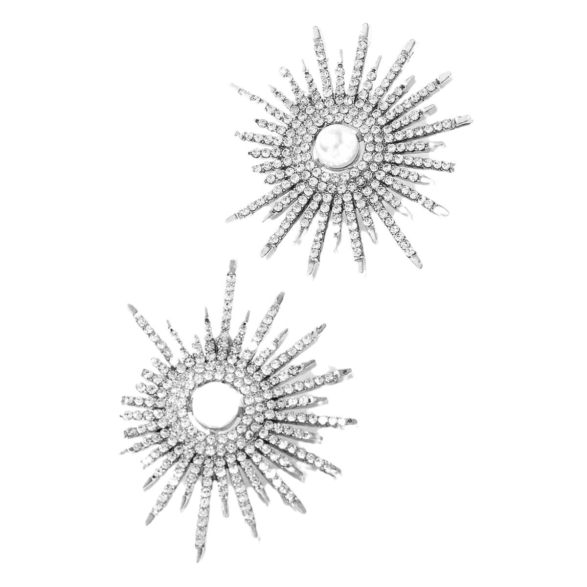 Sweet Silver Flowers Earrings With Electroplated Alloy And Zircon Inlay, Elegant Floral Jewelry