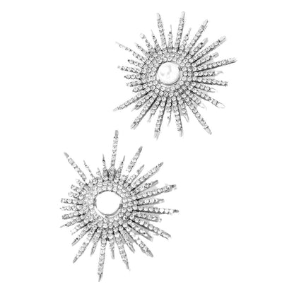 Sweet Silver Flowers Earrings With Electroplated Alloy And Zircon Inlay, Elegant Floral Jewelry
