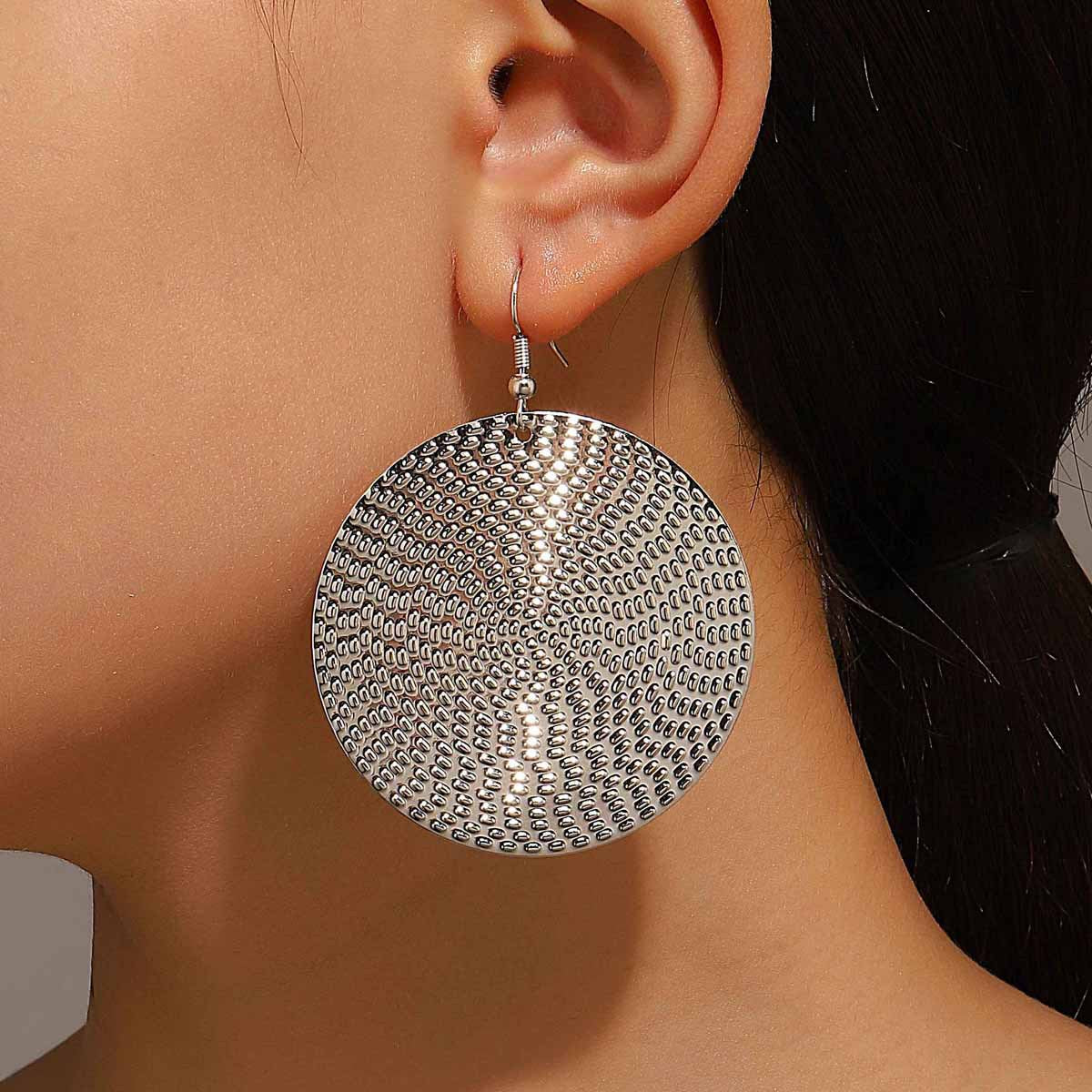Exaggerated Circle Gold Alloy Earrings With Electroplated Finish For A Stylish Look