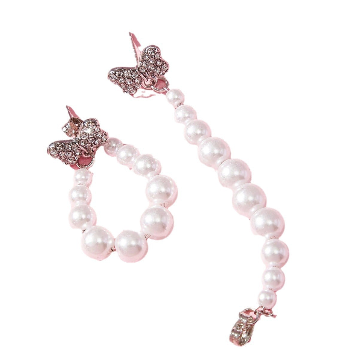 Sweet Silver Bow Tie Stud Earrings For Women With Elaborate Design And Artificial Pearl Inlay In Alloy