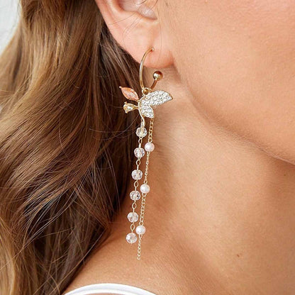 Sweet Bow Tie Earrings Made Of Alloy With Crystal Inlay Featuring Electroplated Gold Finish