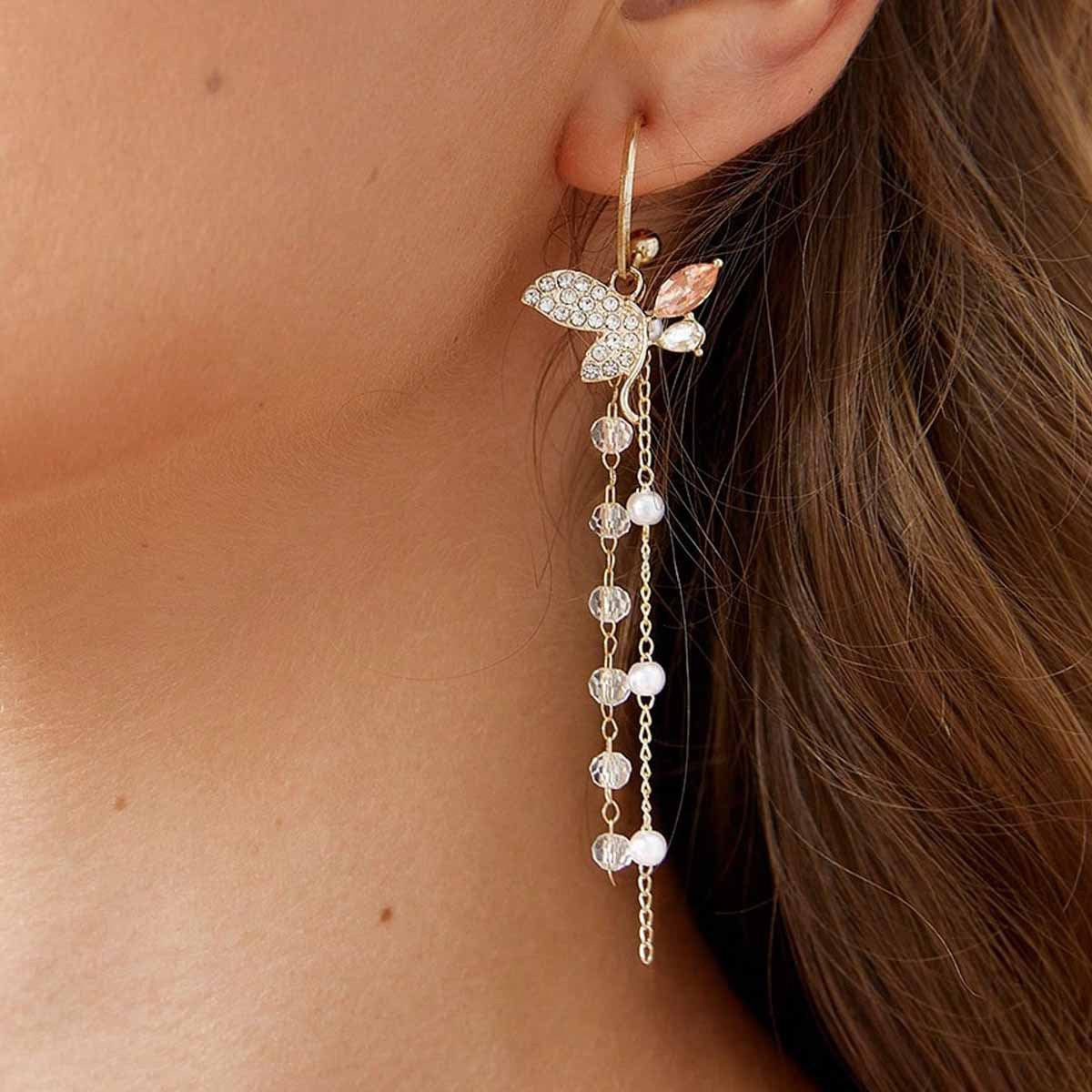 Sweet Bow Tie Earrings Made Of Alloy With Crystal Inlay Featuring Electroplated Gold Finish