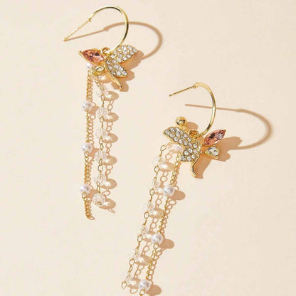 Sweet Bow Tie Earrings Made Of Alloy With Crystal Inlay Featuring Electroplated Gold Finish