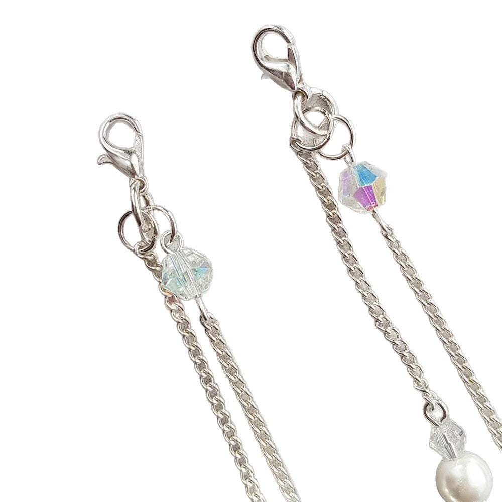 Women’s Silver Alloy Body Chain With White Crystal Inlay Featuring Pearl Pattern And Electroplated Finish
