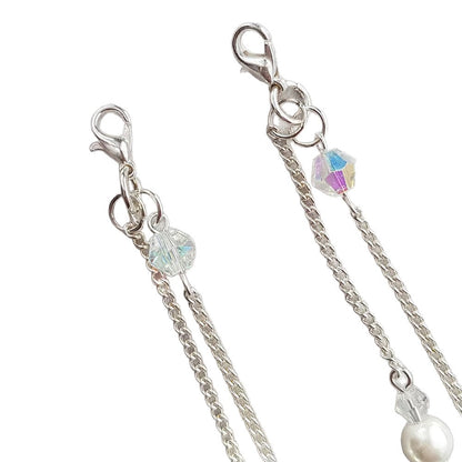 Women’s Silver Alloy Body Chain With White Crystal Inlay Featuring Pearl Pattern And Electroplated Finish