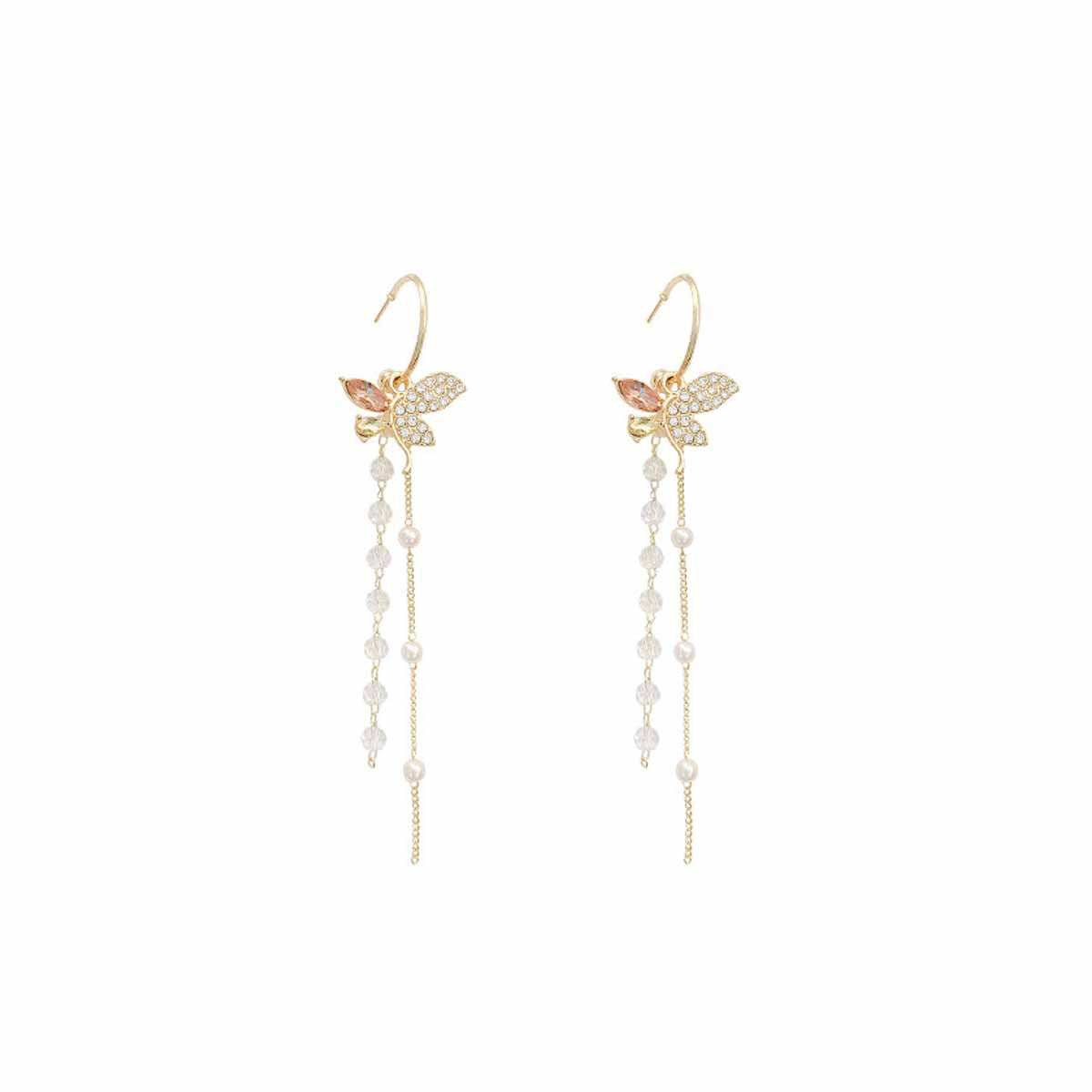Sweet Bow Tie Earrings Made Of Alloy With Crystal Inlay Featuring Electroplated Gold Finish