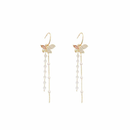 Sweet Bow Tie Earrings Made Of Alloy With Crystal Inlay Featuring Electroplated Gold Finish
