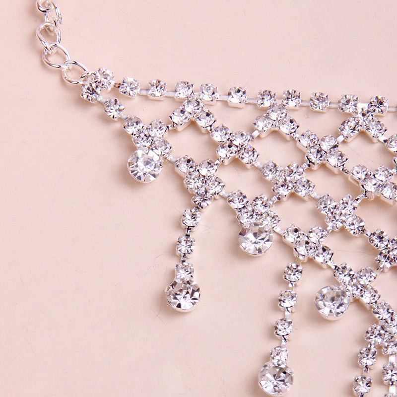 Silver Tassel Choker Necklace For Women With Gem And Rhinestone Inlay, Featuring Alloy Pendant Material