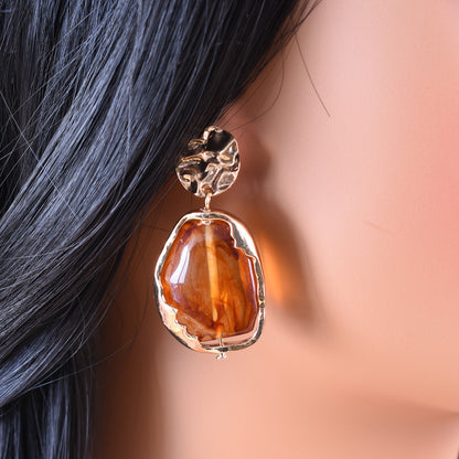 Retro Beige Alloy Earrings With Electroplated Finish And 925 Sterling Silver Ear Pins