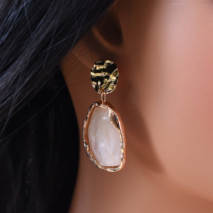 Retro Beige Alloy Earrings With Electroplated Finish And 925 Sterling Silver Ear Pins