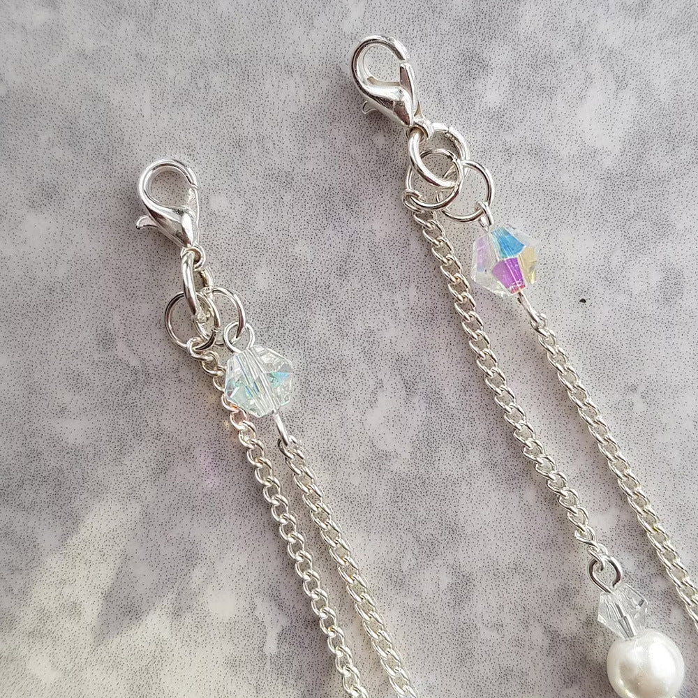 Women’s Silver Alloy Body Chain With White Crystal Inlay Featuring Pearl Pattern And Electroplated Finish