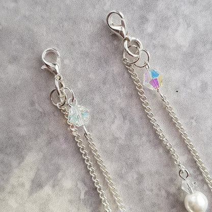 Women’s Silver Alloy Body Chain With White Crystal Inlay Featuring Pearl Pattern And Electroplated Finish