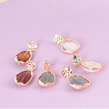 Retro Beige Alloy Earrings With Electroplated Finish And 925 Sterling Silver Ear Pins