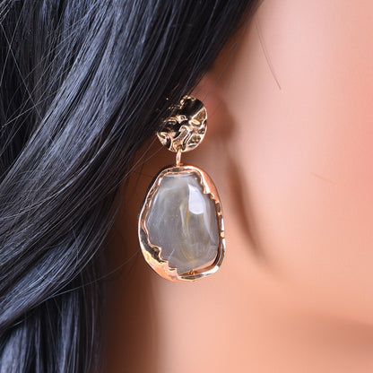 Retro Beige Alloy Earrings With Electroplated Finish And 925 Sterling Silver Ear Pins
