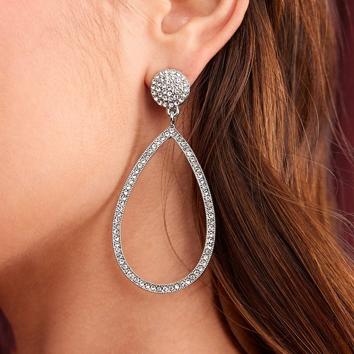 Sweet Silver Water Droplets Earrings In Alloy With Rhinestones Featuring Electroplated Finish
