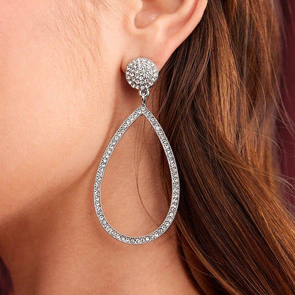 Sweet Silver Water Droplets Earrings In Alloy With Rhinestones Featuring Electroplated Finish