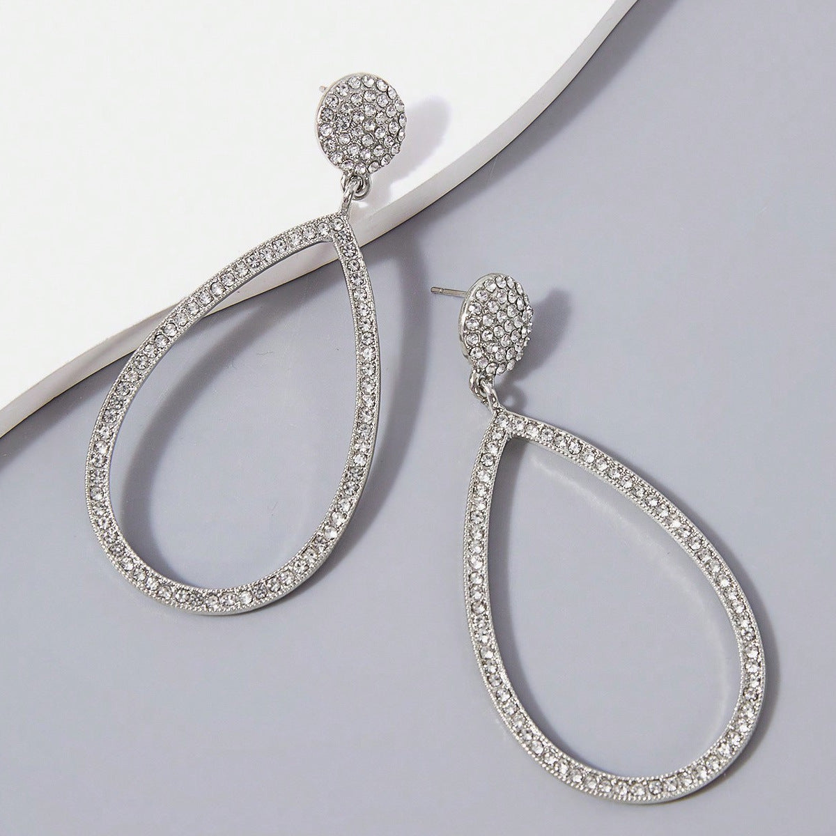 Sweet Silver Water Droplets Earrings In Alloy With Rhinestones Featuring Electroplated Finish