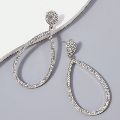 Sweet Silver Water Droplets Earrings In Alloy With Rhinestones Featuring Electroplated Finish