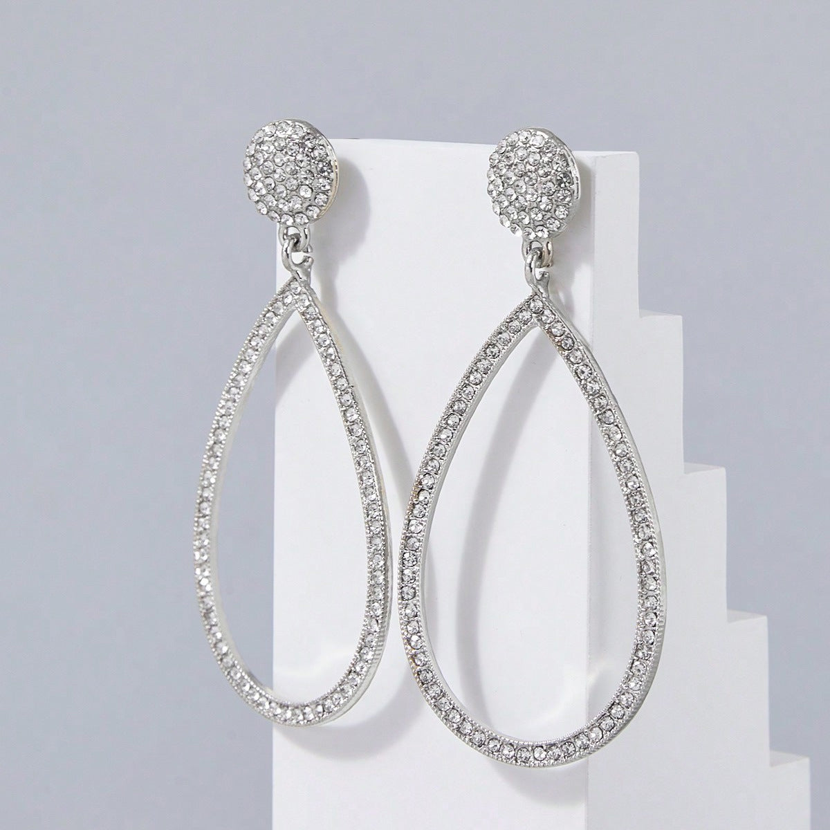 Sweet Silver Water Droplets Earrings In Alloy With Rhinestones Featuring Electroplated Finish