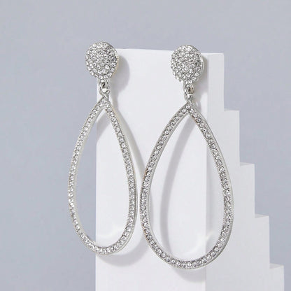 Sweet Silver Water Droplets Earrings In Alloy With Rhinestones Featuring Electroplated Finish