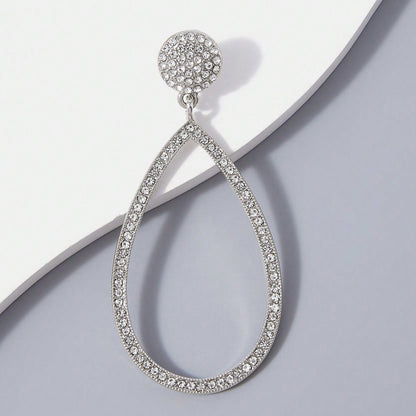Sweet Silver Water Droplets Earrings In Alloy With Rhinestones Featuring Electroplated Finish