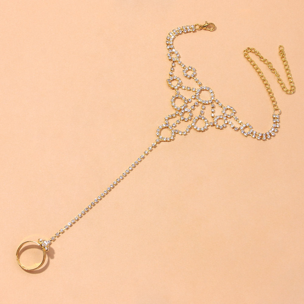 Women's Gold Alloy Anklet With Round Rhinestone Inlay, Perfect Beach Foot Accessory