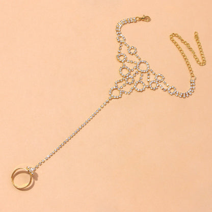 Women's Gold Alloy Anklet With Round Rhinestone Inlay, Perfect Beach Foot Accessory