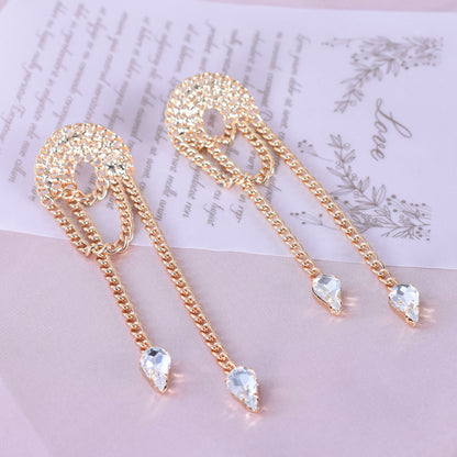 Sweet Tassel Chain Earrings For Women, Electroplated Alloy With Zircon Inlay