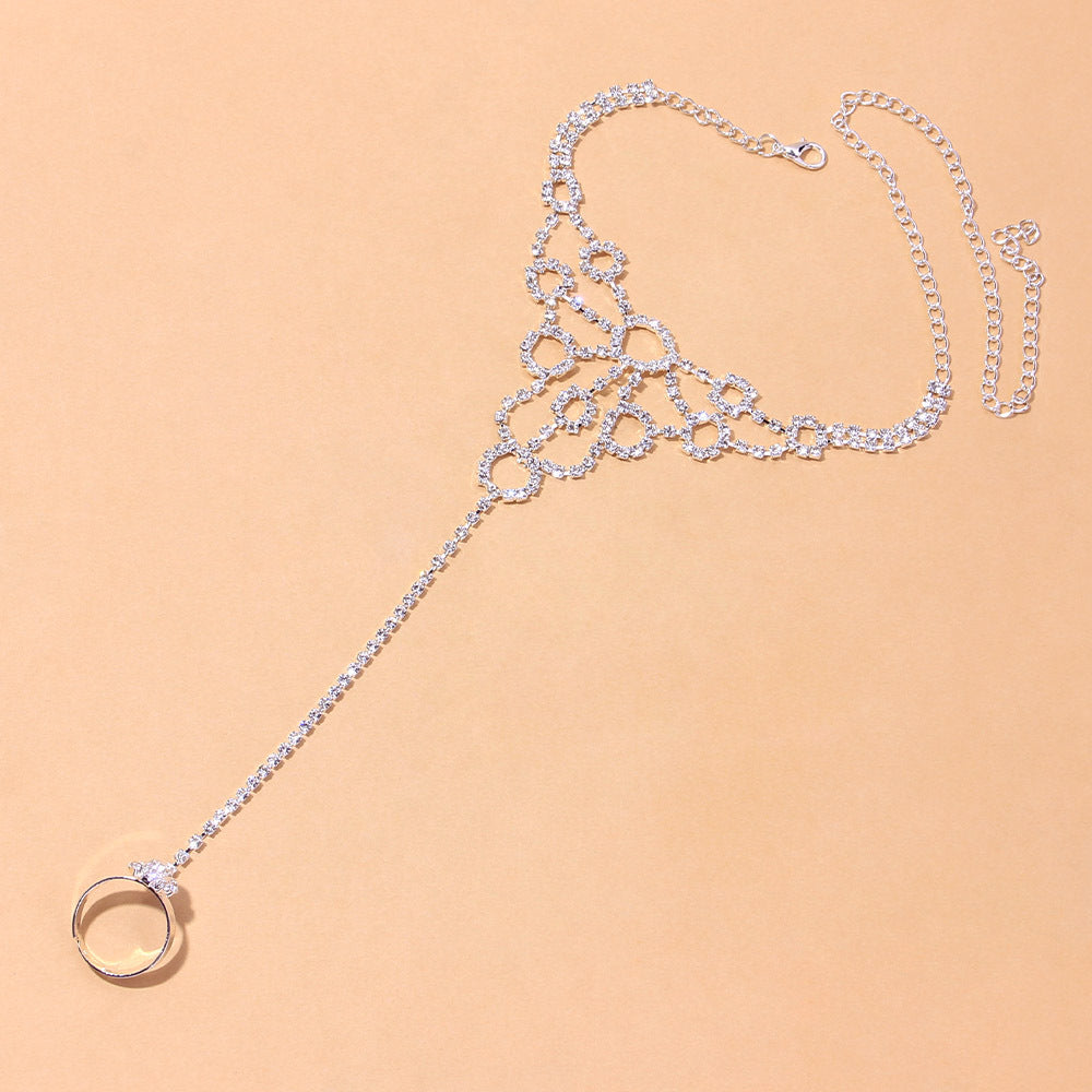 Women's Gold Alloy Anklet With Round Rhinestone Inlay, Perfect Beach Foot Accessory