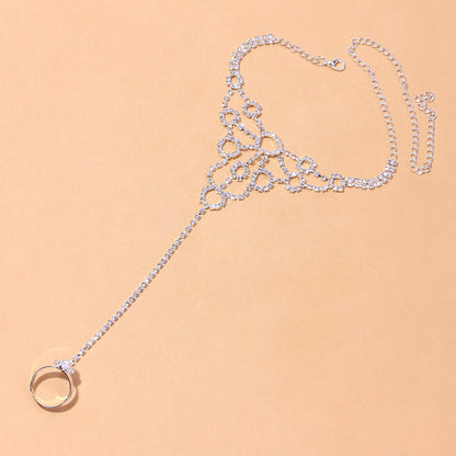 Women's Gold Alloy Anklet With Round Rhinestone Inlay, Perfect Beach Foot Accessory