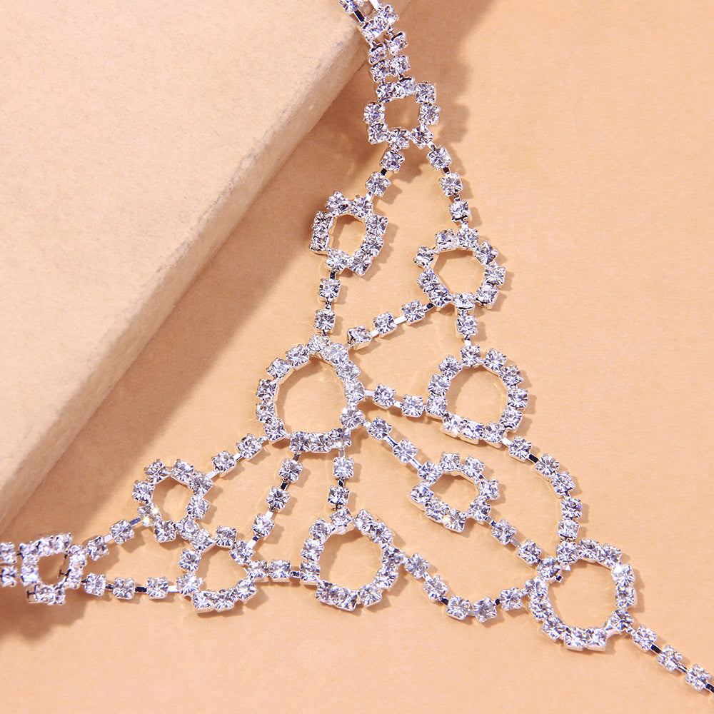 Women's Gold Alloy Anklet With Round Rhinestone Inlay, Perfect Beach Foot Accessory