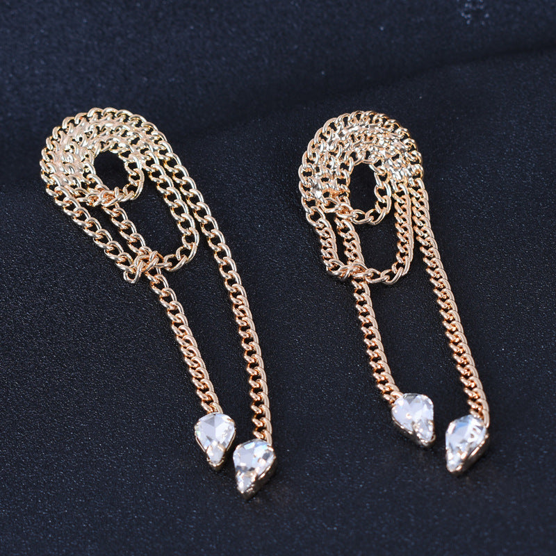 Sweet Tassel Chain Earrings For Women, Electroplated Alloy With Zircon Inlay