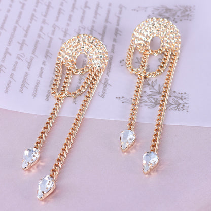 Sweet Tassel Chain Earrings For Women, Electroplated Alloy With Zircon Inlay
