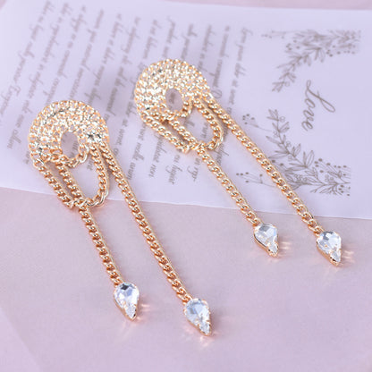 Sweet Tassel Chain Earrings For Women, Electroplated Alloy With Zircon Inlay