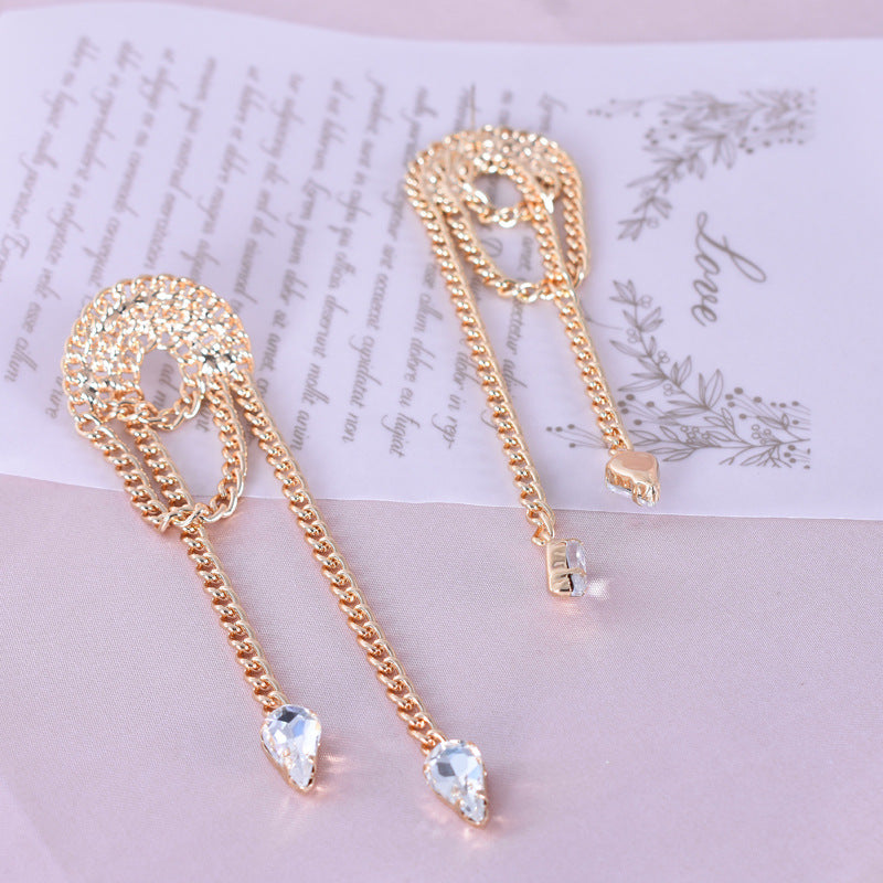 Sweet Tassel Chain Earrings For Women, Electroplated Alloy With Zircon Inlay