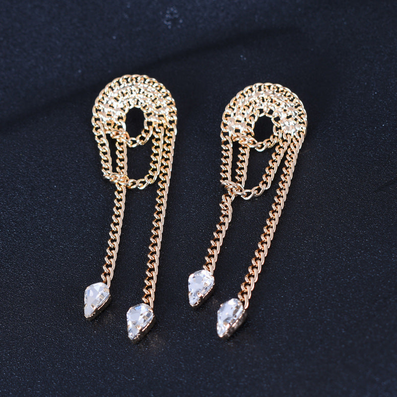 Sweet Tassel Chain Earrings For Women, Electroplated Alloy With Zircon Inlay