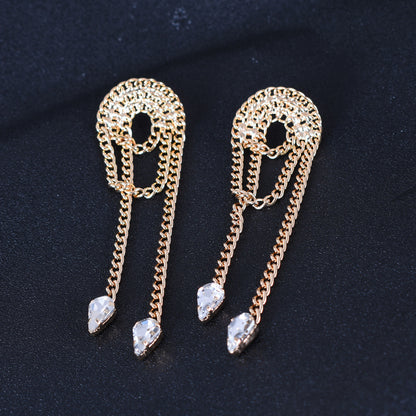 Sweet Tassel Chain Earrings For Women, Electroplated Alloy With Zircon Inlay