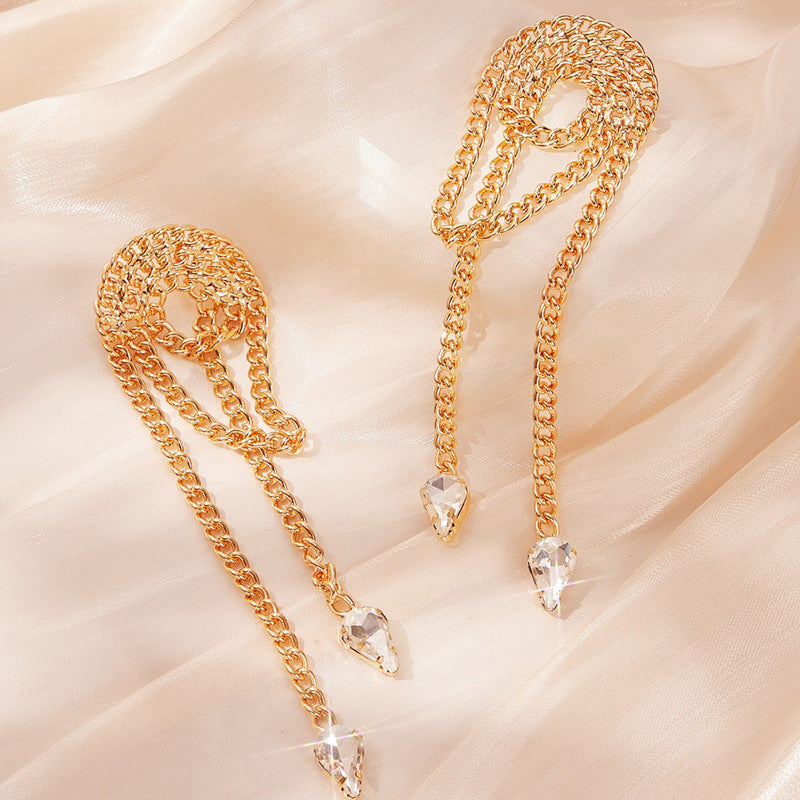 Sweet Tassel Chain Earrings For Women, Electroplated Alloy With Zircon Inlay