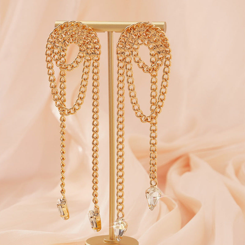Sweet Tassel Chain Earrings For Women, Electroplated Alloy With Zircon Inlay