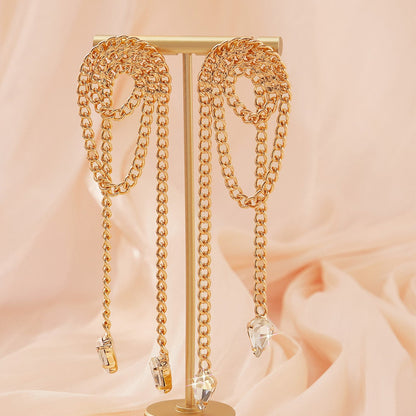 Sweet Tassel Chain Earrings For Women, Electroplated Alloy With Zircon Inlay