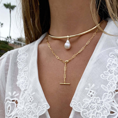 Pearl Choker Necklace For Women With Alloy Slider Chain And Rhinestone Pendant