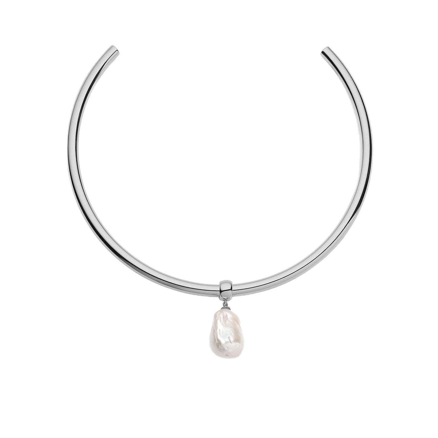 Pearl Choker Necklace For Women With Alloy Slider Chain And Rhinestone Pendant