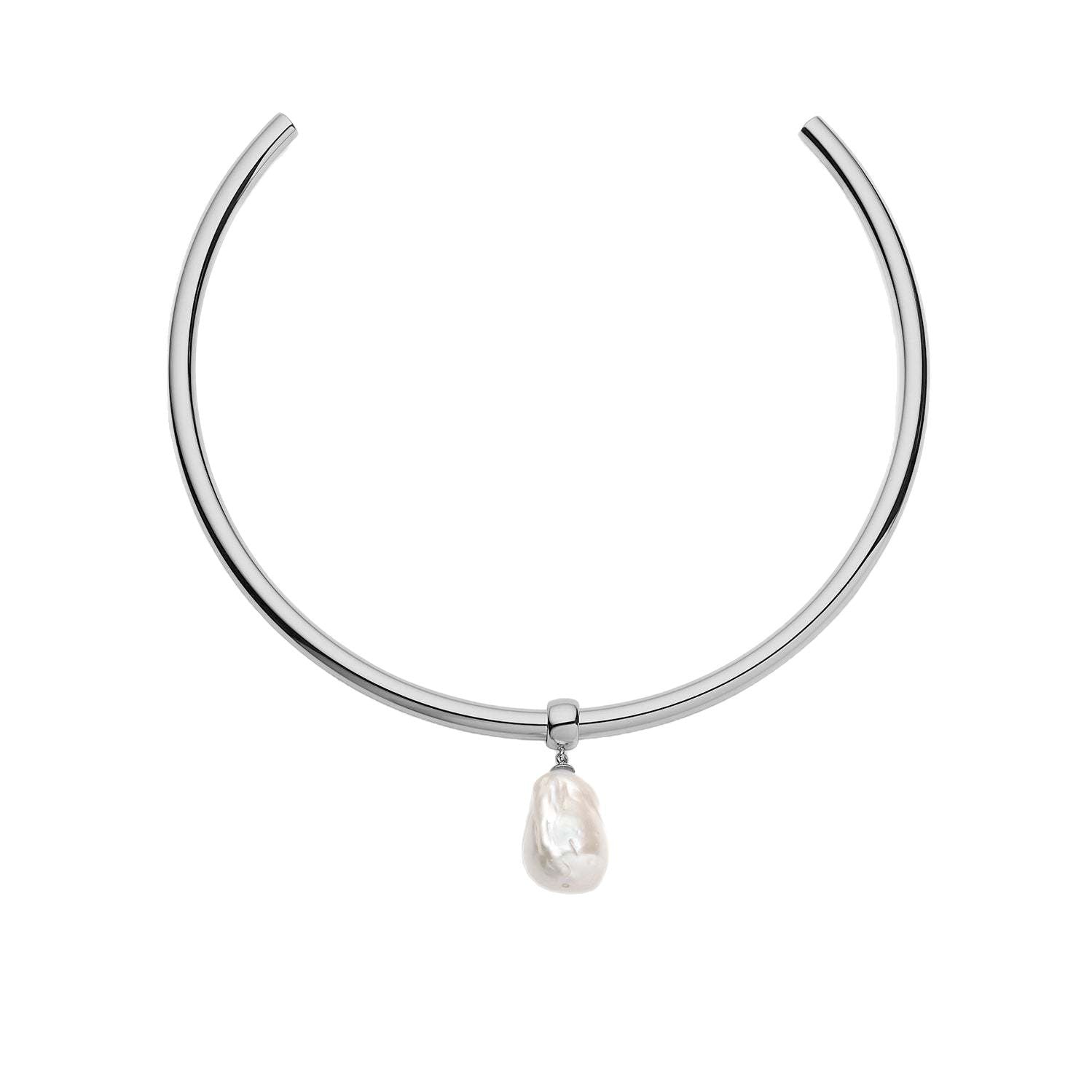 Pearl Choker Necklace For Women With Alloy Slider Chain And Rhinestone Pendant